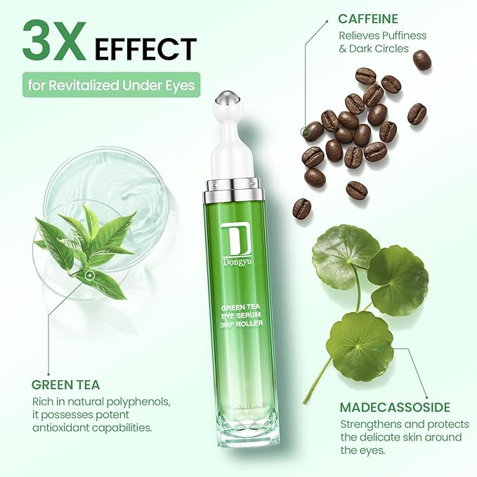 Dongyu Eye Cream Anti Aging: Caffeine Green Tea Eye Cream for Beauty Enthusiasts - Puffy Eye Treatment Morning Night Use (Green)