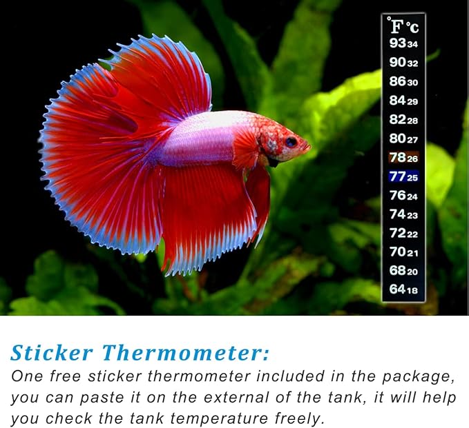 PULACO 50Watt Aquarium Heater for 5-10 Gallon Fish Tank, Adjustable Submersible Heater Thermostat with Thermometer Strip and Suction Cup