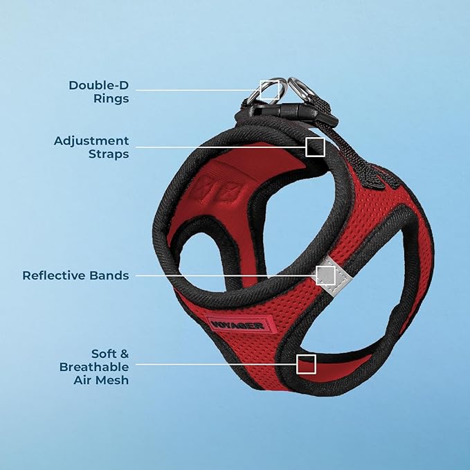 Best Pet Supplies Voyager Step-in Air Harness - All Weather Mesh, Reflective, No Pull Harness for Dogs, Cats - Secure with Hook & Loop Fastener, Buckle, Double D-Rings - Red/Black Trim, S