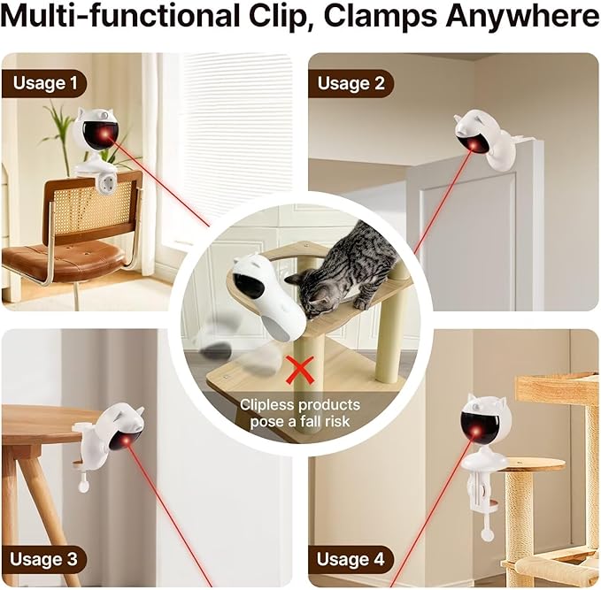 Potaroma Smart Sensor Cat Laser Toys Interactive, Motion Activated Truly Random Trjajectory, Clamp Design, Automatic Chargeable Kitten Toy Indoor Exercise, Cream White