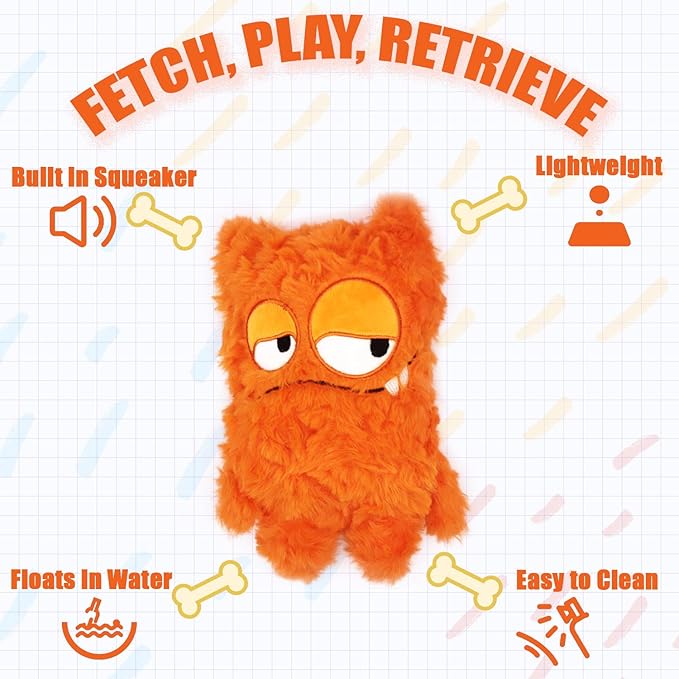 Squeaky Dog Toy, Plush Stuffed Dog Toy Keep Them Busy Tug of War Dog Chew Toy for Small Medium Large Dogs (Orange)