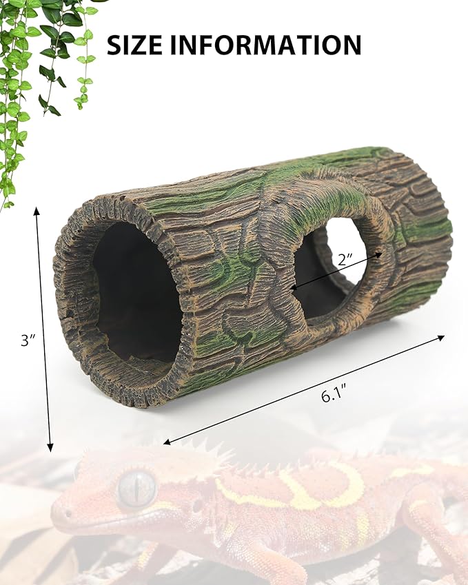 Magnetic Crested Gecko Hide - Resin Hollow Log Cave, Reptile Hide Cave, Reptile & Amphibian Habitat Hideouts, Terrarium Decor