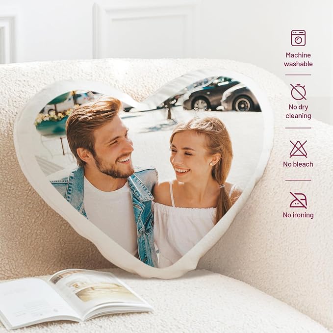 Custom Pillow with Picture & Text - Include Insert, Personalized Photo Pillow Double-Sided Printing, Custom Heart Pillow for Loved One | Personalized Couple Gifts for Birthday Anniversary