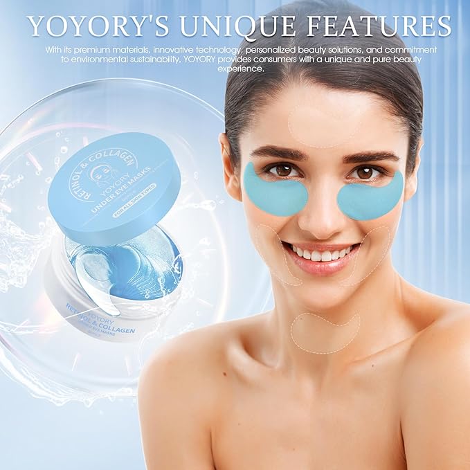 Under Eye Patches Masks - for Dark Circles, Puffy Eyes, Wrinkles, Fine Lines, Eye Bags Treatment with Collagen and Hyaluronic Acid,Anti-Aging & Cooling, Hydrating and Moisturizing (60 Pcs) Blue