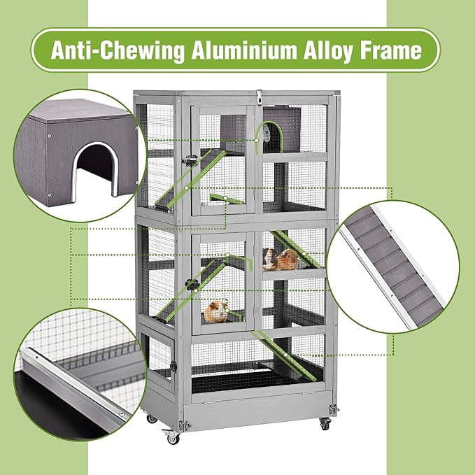 GUTINNEEN 5-Level Chew-Proof Ferret Cage with Durable Metal Enclosure, Portable Chinchilla Cages Critter Nation with Wheels for Ferrets, Guinea Pigs, Rats, Squirrels, Small Animals, 55.2" H