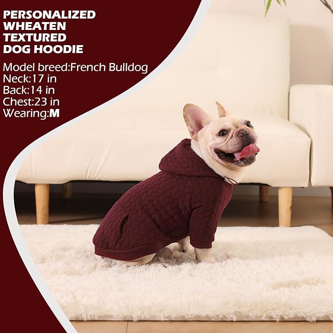 EXPAWLORER Textured Cable Knit Basic Dog Hoodie, Elevated Style Dog Sweater with Leash Hole and Pocket, Soft and Warm Pet Winter Coat, Cold Weather Clothes for Small Medium Large Dogs,Wine Red XL