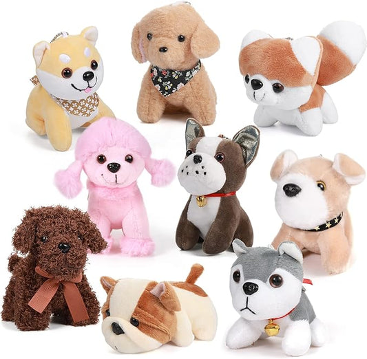 Aoriher 9 Pcs Mini Plush Dog Bulk 4.7 Inch Puppy Stuffed Animals Small Stuffed Dogs Cute Assorted Soft Puppy Toys for Birthday Valentines Party Favor Decorations