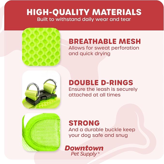 Downtown Pet Supply Step in Dog Harness, XX-Large, Atomic Yellow - Adjustable, Padded Mesh Fabric, Reflective Trim, No Pull, Buckle Strap