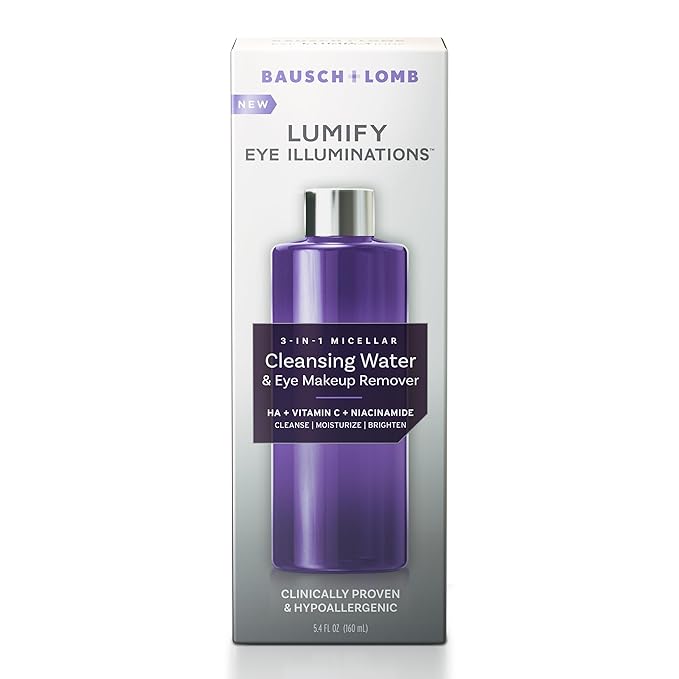 LUMIFY Eye Illuminations Cleansing Water & Eye Makeup Remover, 3-in-1 Micellar Water Contains Hyaluronic Acid, Vitamin C & Niacinamide, Hypoallergenic, Removes Waterproof Makeup, 5.4 Oz (160 mL)