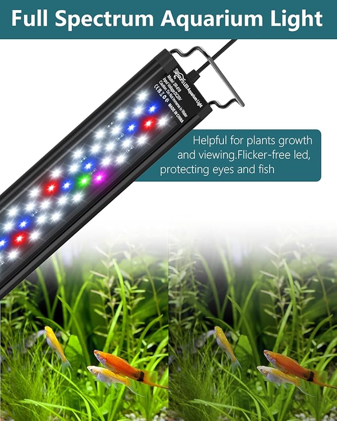 SEAOURA Led Aquarium Light for Plants-Full Spectrum Fish Tank Light with Timer Auto On/Off, 36-42 Inch, Adjustable Brightness, White Blue Red Green Pink LEDs with Extendable Brackets for Freshwater