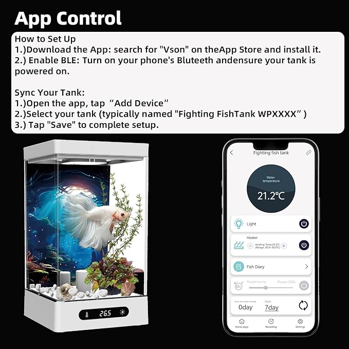 Small Shrimp Tank, 0.42 Gal Mini Fish Tank, Smart Automatic Heating, Easy Water Change Valve, and Energy-Efficient LED Lighting - Perfect for Office, Home, and Bedrooms, Single Betta Fish Only