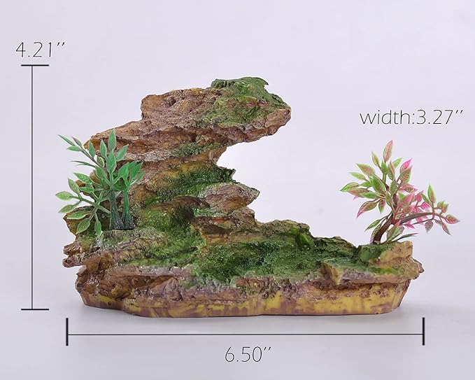 IBWell Aquarium Ornament, Mountain View Stone with Moss Tree Rock Cave Landscape Artificial Fish Tank Decoration