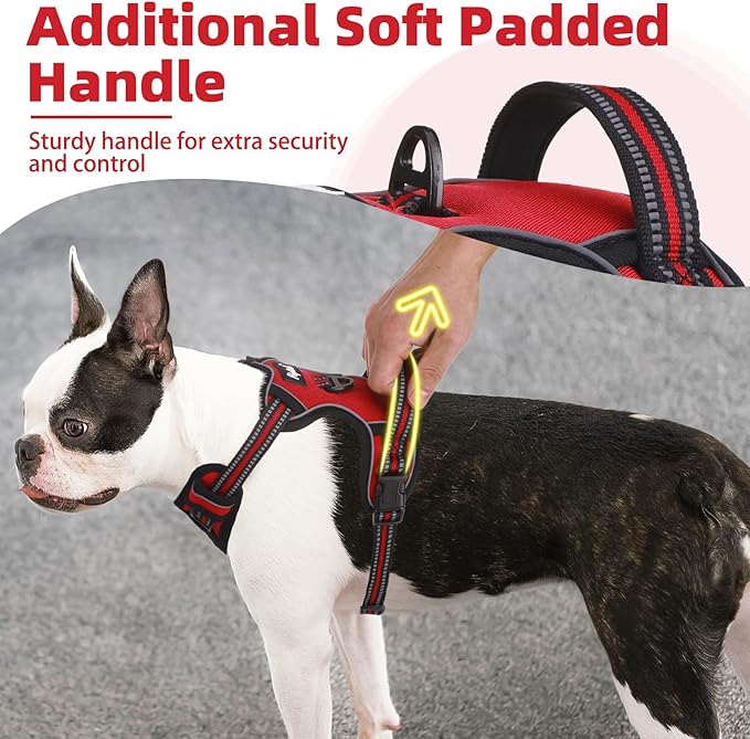 PUPTECK No Pull Dog Harness Medium Sized, Adjustable Reflective Dog Harness with Handle Easy Control, Comfortable Soft Padded Pet Vest Harness for Medium Dogs, Red M