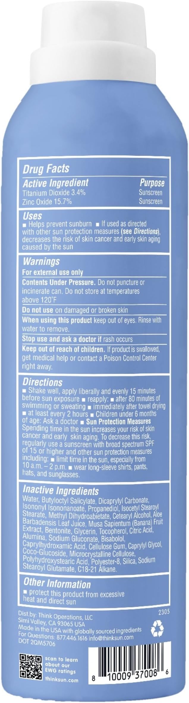 Thinksport SPF 50+ Mineral Sunscreen Spray, All Sheer, 6 Fl Oz – Natural, Water Resistant Body Sun Protection, Vegan & Reef Safe