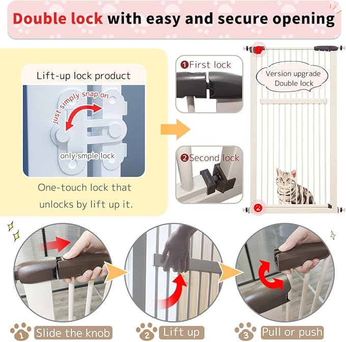 Lumizone Extra Tall Pet Gate 55.12" High Pressure Mounted 42.52"-46.64" Extra Wide (9 Sizes) 1.37" Gap for Cat Dog Stairs Doorway Hallway No Drilling Auto-Close (42.52"-46.64" W, Cream White)