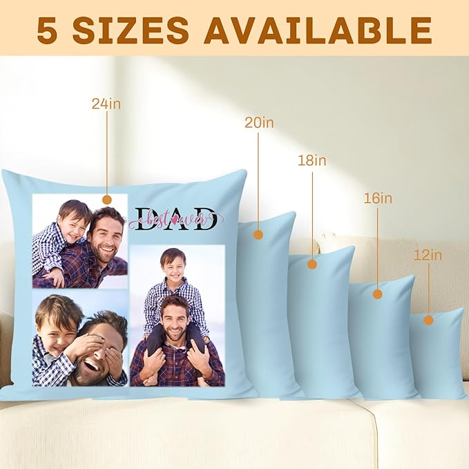 Custom Pillow with Picture & Text - Include Insert, Personalized Gifts for Mothers Day, Custom Photo Pillow Double-Sided Printing | 5 Sizes & 10 Colors Optional, Custom Keepsake Gifts for Loved One