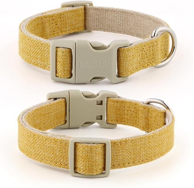 Plutus Pet Cotton Hemp Dog Collar and Leash Set, Adjustable Collar for Small, Medium, and Large Dogs, Heavy Duty and Soft on Skin, Yellow, L
