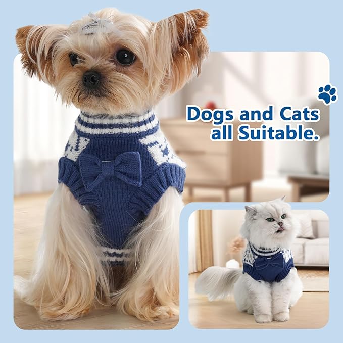Dog Sweater Puppy Halloween Sweater Warm Soft Pet Holiday Clothes for Medium or Large Dogs and Cats Sweaters (Blue, XXL)
