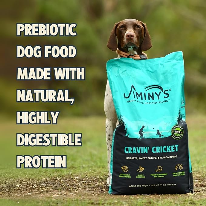Jiminy's Cravin' Cricket Dry Dog Food, Sensitive Stomach, Improved Gut Health, Probiotic & Prebiotic, Hypoallergenic, Lower Carbon Footprint, Made in USA, 10lb Bag (Pack of 1)
