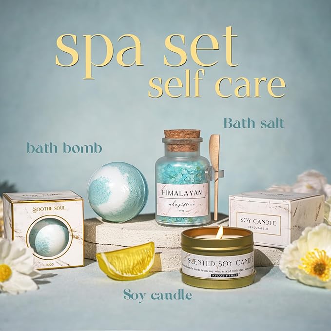 Birthday Gifts for Women Self Care Gifts Get Well Soon Gifts Baskets with Moon lamp for Women After Surgery,11PC Spa,Thinking of You Gift, Care Package for Mom Friend (Turquoise)