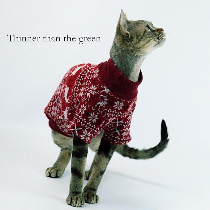 Cat Festive Sweater Pullover, Classic Soft Warm Christmas Clothes for Hairless Sphynx, Devon & All Indoor Kittens (Green,XL)