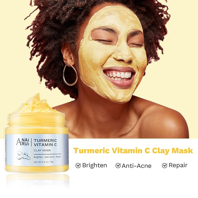 ANAI RUI 3 Pack Clay Mask Set Turmeric Vitamin C Clay Mask -Rose Facial Mask -Avocado Green Tea Mud Mask Smoothing, Hydration & Glow,Spa Gift Set, Self Care for Women Teens 2.5 oz Each