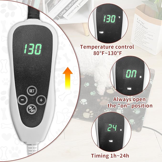 Cat Heating Pad 18x18 in with Smart Thermostat Switch and Power Line Protection Tube,Obtained MET and UL Dual Certification,Waterproof Pet Heating Pad for Cats, with Black Cloth Cover