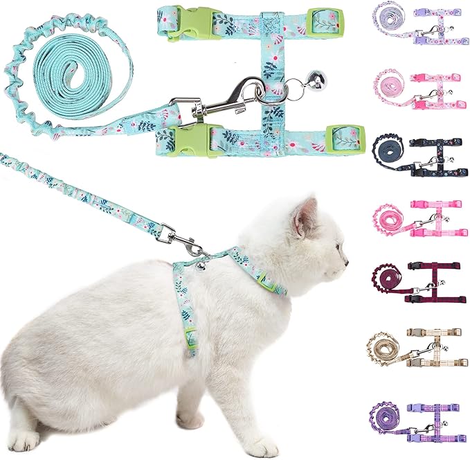 BEAUTYZOO Cat Harness and Leash Set Escape Proof for Walking, Kitten Soft Adjustable Vest Harnesses for Small Medium Large Cats, Easy Control Breathable Plaid Ribbon Nylon for Outdoor Indoor Use