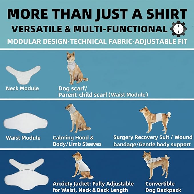 DAJIDALI® Modular Dog & Cat Anxiety Jacket, 2-Piece Calming Vest with Detachable Ear Hood, Silent Self-Adhesive Fabric, Thunder Relief & Post-Surgery Recovery Wrap