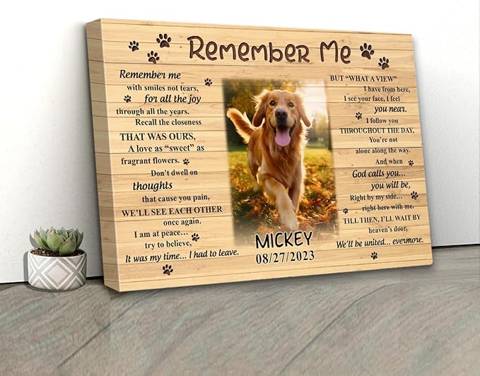 S101614 Dog Memorial Landscape Canvas Gifts, Remember Me for Dog Lovers Mom, Personalized Memorial With Picture Custom Date