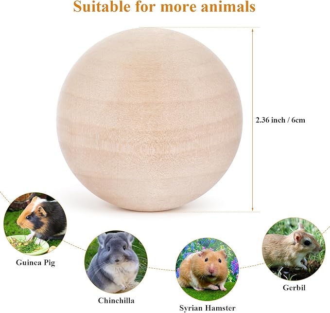 (2.36 inches) Hamster Wooden Grinding Ball Natural Pine Wood Non-Toxic Gnawing Toy pet Sports and Relaxation Supplies Golden Bear Flower Branch Mouse Teeth Care Interactive Ball