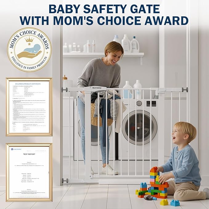 Baby Gate with Door, 26-40" Auto Close Dog Gate Indoor for Stairs Doorways, Easy Install Pressure Mounted Pet Gate, Easy Walk Through Child Safety Gate for The House, White