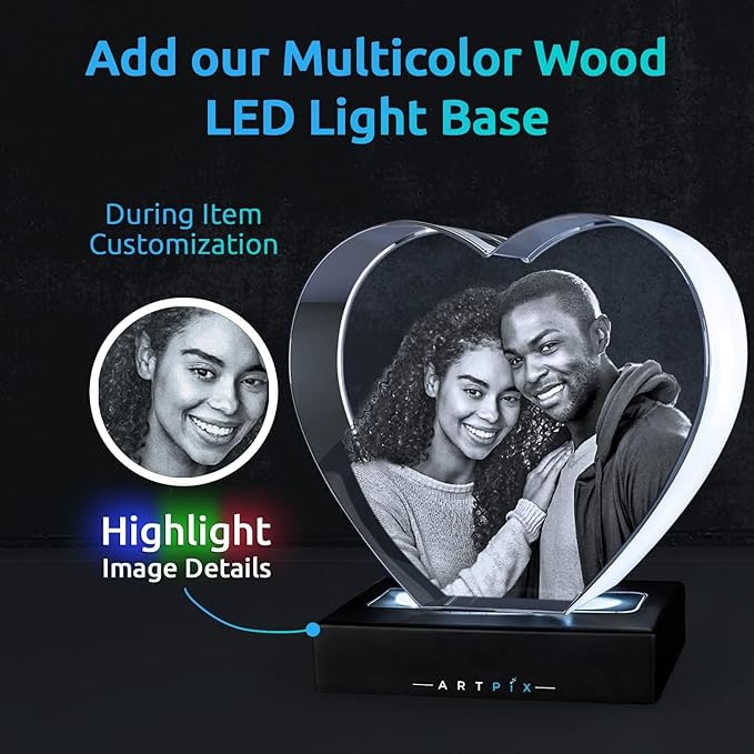 ArtPix 3D Crystal Photo, Christmas Personalized Gifts for Women, Wife, Her, Him, Men, Husband, Grandma, Great Xmas Customized Gift with Your Own Photo, Custom Glass 3D Laser Etched Picture Wedding