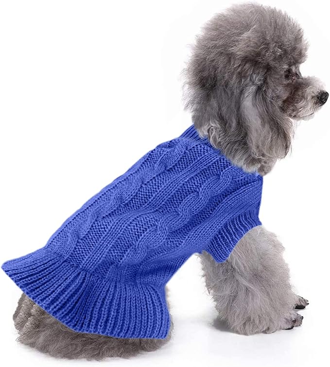 CHBORCHICEN Small Dog Sweaters Knitted Pet Cat Warm Dog Sweatshirt Winter Clothes Kitten Puppy Sweater (M, Dress-Dark Blue)