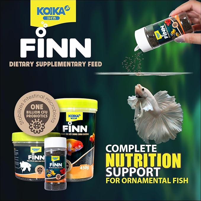 KOIKA FINN Probiotic Fish Food Pellets for Ornamental Fish, 43% Protein with Bacillus Probiotics, Supports Digestion and Immune Health for Daily Feeding (250g, Koi Carp - 3.0mm Pellets)