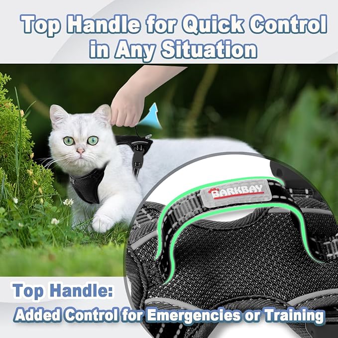 Cat Harness and Leash Set Escape Proof for Kitten Walking, Soft Adjustable Top Handle Vest Harnesses for Cats, Easy Control Breathable Reflective Small Medium Large, Black, S