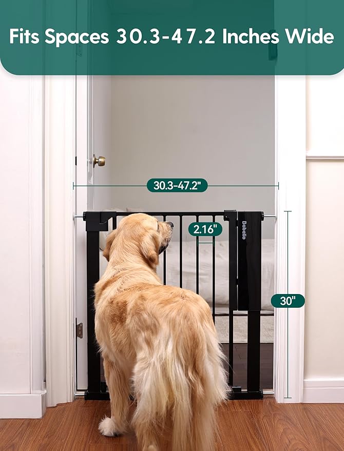 Babelio Smart Infrared Sensor Baby Gate for Doorways and Stairs, 30.3-47.2" W Auto Close Dog/Puppy Gate, Pressure Mounted, No Drilling, Safety Gate Door for Child and Pets (Black, 30.3-47.2" W, 30" H)