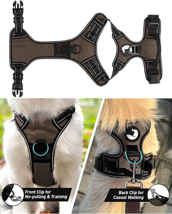 Joytale No Pull Dog Harness for Small Dogs, Reflective Pet Vest with Front Clip, Adjustable Soft Padded Harnesses with Easy Control Handle for Training and Walking, Brown, S