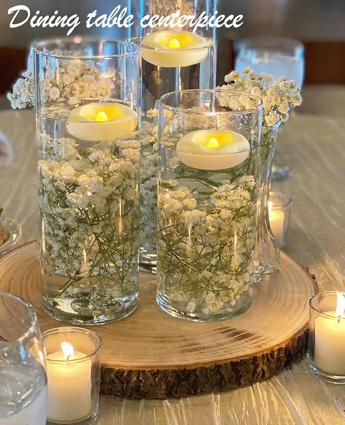 24 x 2”Floating Candle, 200 Hour Water Activated Warm White Battery Powered Flameless LED Floating Candle Floating for centerpieces/Bathtub/Pool/Fountain