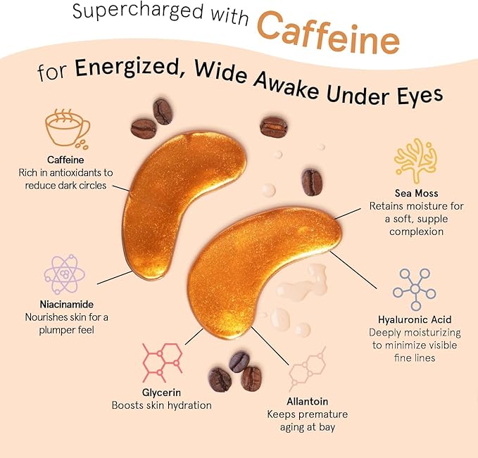 grace & stella Caffeine Under Eye Patches - Awakening Eye Patches for Puffy Eyes and Dark Circles, Under Eye Mask Patches with Niacinamide & Hyaluronic Acid - Travel Gifts for Women (Bronze, 6 Pairs)