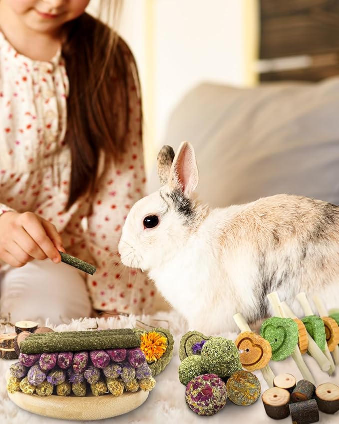 68pcs DIY Rabbit Chew Toys,Rabbit Toy for Bunnies Boredom Bunny Toys for Teeth, Timothy Stick, Apple Sticks, Sweet Bamboo, for Guinea Pig, Hamster, Chinchilla, Rat (19.04 Ounces (Pack of 1))