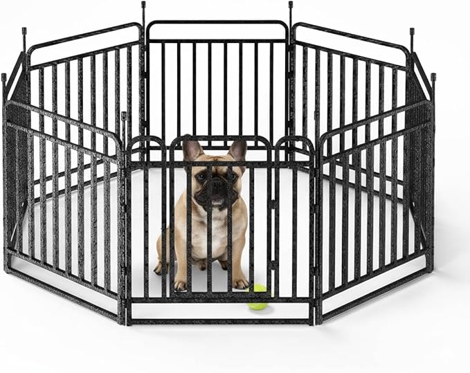 Durable Dog Fence 32.11" Height 8 Panels Thickened Dog Playpen with Portable Handle & Strap, Easy to Install – Stylish Curved Panel Design for Pets, Indoor Use Outdoor Use