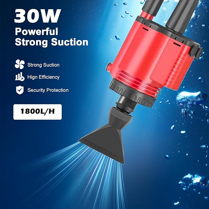 Electric Aquarium Gravel Cleaner Vacuum, Removable Water Changer, Automatic Changer with Multi-Function Nozzles, Strong Suction for Fish Tank Sand Cleaning, Water Changing and Waste Removal