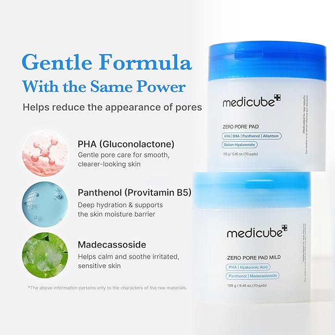 medicube Toner Pads Zero Pore Pad Mild 2.0 | Gentle Calming Toner Pad for Exfoliation, Minimizing Pores & Blackhead Removal with PHA | Ideal for All Skin Types | Korean Skin Care, 70 Pads (1 Pack)