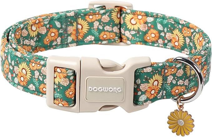 DOGWONG Flower Dog Collar, Fall Sunflower Dog Collars, Adjustable Cute Pet Collars Girl Design Dog Collar for Small Medium Large Dogs