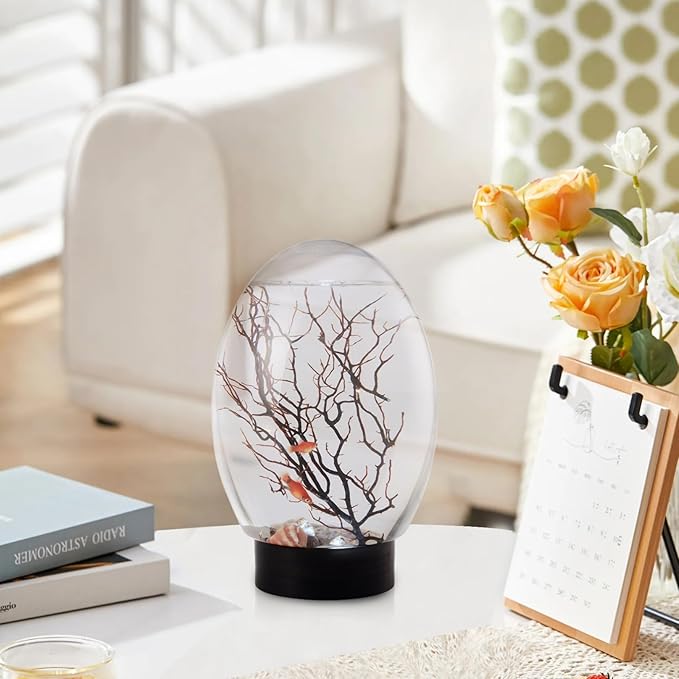 Mini Fish Tank, Small Desktop Aquarium with LED Light, Self Sustaining Ecosystem, No Need to Feed or Change Water Closed Aquatic Ecosystem for Home Office Ecosphere Shrimp Ecosphere