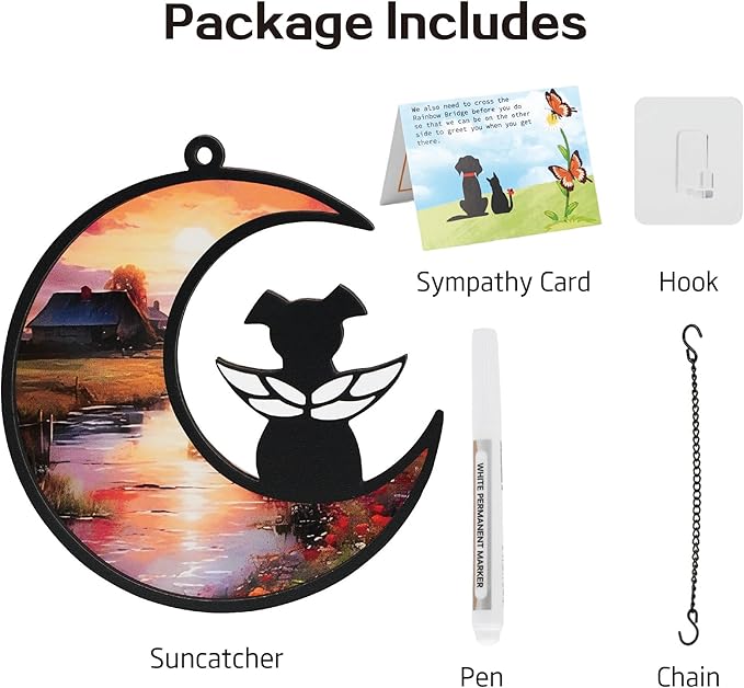 DIY Angel Dog Memorial Suncatcher with Sympathy Card, Engraved Pet Memorial Ornament, Dog Death Sympathy Gifts, Personalized Pet Memorial Gifts - Countryside Sunset