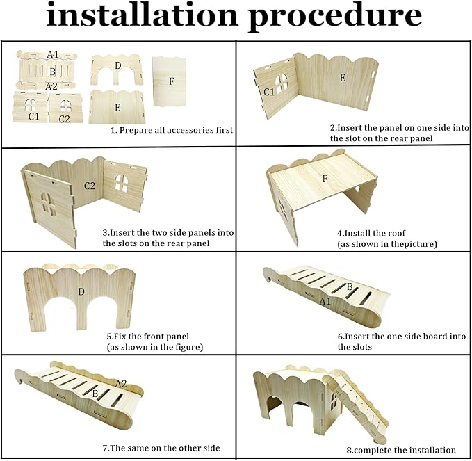 Guinea Pig Hideout Hamster Wood House Maze Platform Detachable Accessories with Ladder for Rat Hamster Squirrel Gerbil Sugar Glider (Guinea Pig Wooden House)