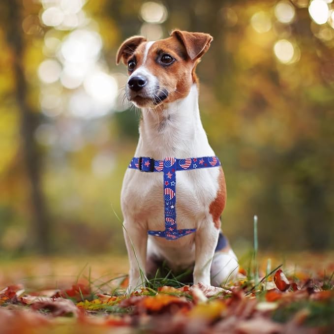 PUPTECK No Pull Dog Harness Soft Adjustable Basic Nylon Step in Puppy Vest Outdoor Walking with ID Tag, American Flag, XS