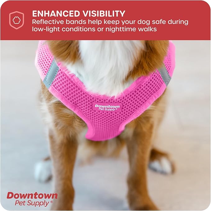 Downtown Pet Supply Step-in Dog Harness – No Pull, Adjustable Padded Mesh with Reflective Trim, Secure Buckle Strap – Comfortable & Breathable Small Dog Harness, Medium, Pink